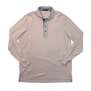Greyson Polo Shirt Mens L Large Light Pink Long Sleeve Cotton Blend Ribbed Cuffs